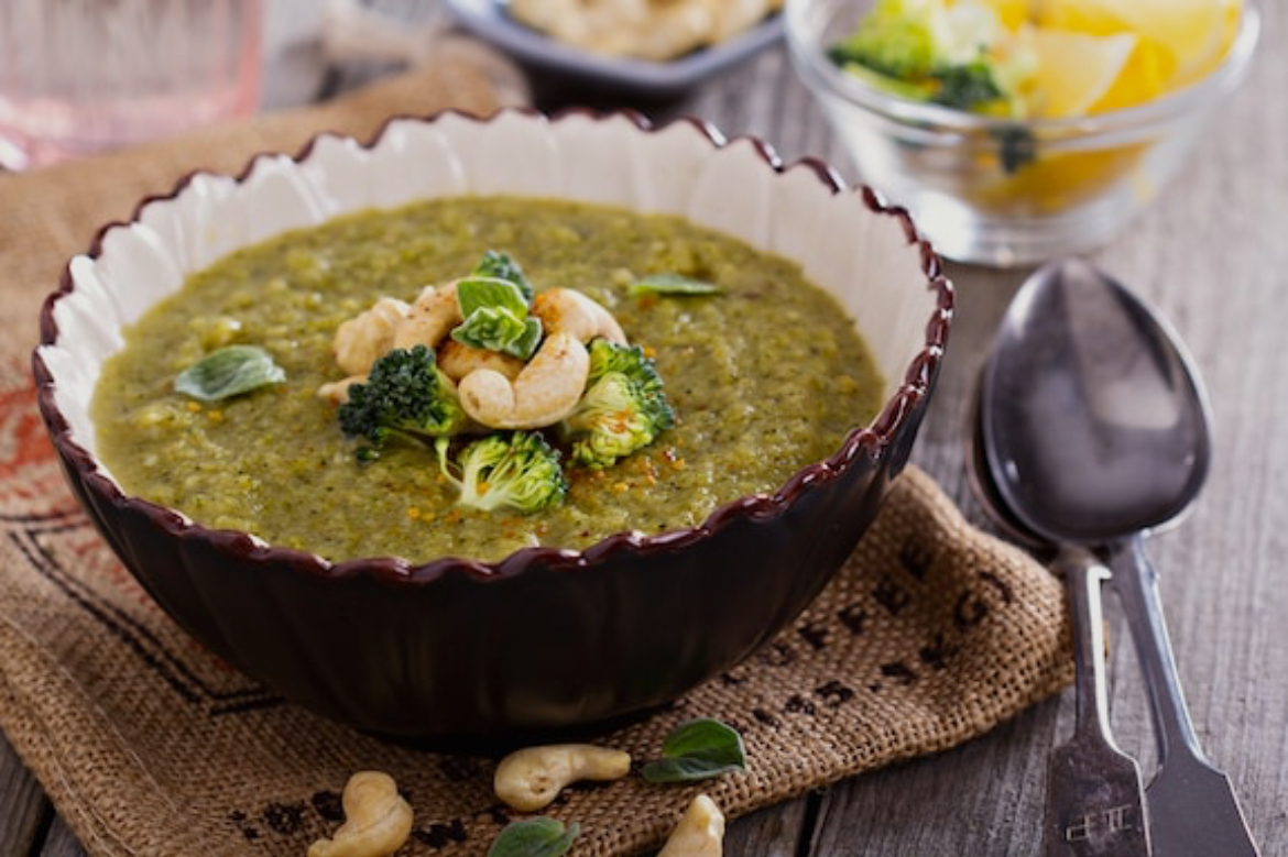 Roasted Broccoli Soup with Cashews
